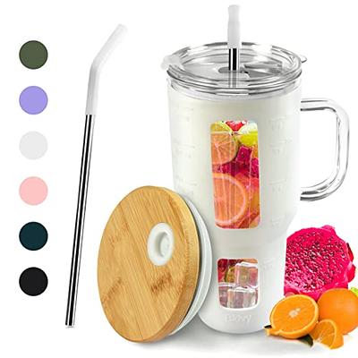 4 Sets of 24 oz Large-Capacity Glass Cups With Bamboo Lid and Straw,Reusable  Boba Cup Smoothie Cup Iced Coffee Cups Glass Tumbler with Straw and Lid,Perfect  for Bubble Tea,Juice,Gift