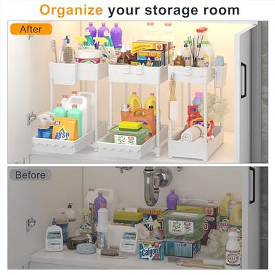 Sevenblue 3 Packs Under Sink Organizer, 2-Tier with Sliding Drawer,  Multi-Use Kitchen Organizers and Storage and Bathroom Cabinet Organizer  with Hooks