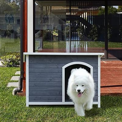 A4Pet Small Dog House Outdoor, Wooden Dog House with Waterproof Roof &  Lifted Feet Pad for Small Dogs Outside