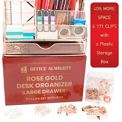 Rose Gold Desk Organizer Set for Home Office Supplies and Accessories,  Includes Mesh Wire Pen, Pencil, Business Card, Note, and Paper Clip Holders