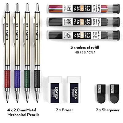 Nicpro Black Metal 2.0 Mechanical Pencil Set with Case, 3 PCS Drafting Lead  Hold