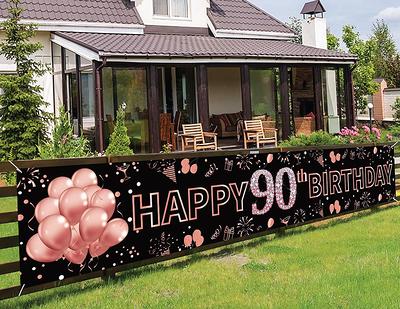 Large 90Th Birthday Banner Backdrop Decorations For Women Rose ...