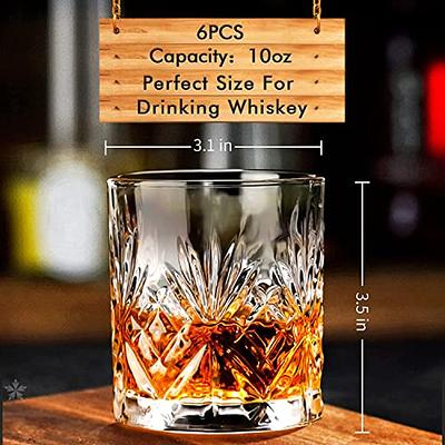 Whiskey Glasses Set of 6, 10oz Old Fashioned Crystal Bourbon Glass Rocks  Glass Cocktail Tumbler Glasses Set 