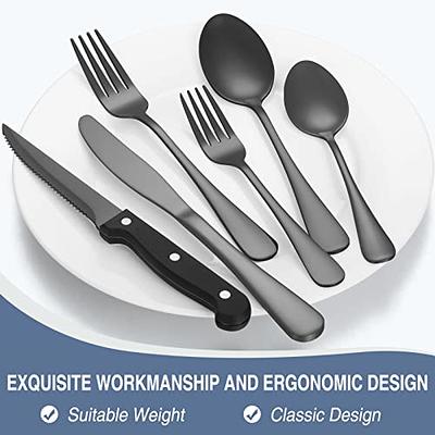 Matte Black Silverware Set for 8, 40 Pieces Heavy Duty Stainless Steel Flatware Set Utensils Cutlery Tableware Set Including Steak Knife Fork and