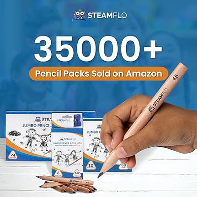  Short Jumbo Pencils for Kids, Preschoolers, Kindergarten,  Toddlers, & Beginners - 12 Fat Pencils and 1 Sharpener & Eraser, Pencils  #2, Triangle Grip, Big Pencils, Kids Pencils (Blue) : Office Products