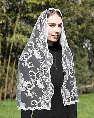 Mantveil Catholic Chapel Veil for Women: Traditional Floral Embroidered Lace Mantilla Church Veils Latin Mass Head Covering