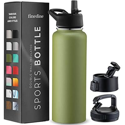 FineDine Insulated Water Bottles with Straw - 40 Oz Stainless Steel Metal Water  Bottle W/ 3 Lids - Reusable for Travel, Camping, Bike, Sports - Army Green  - Yahoo Shopping