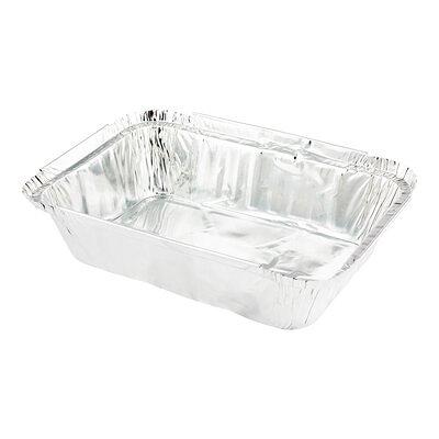 12 oz Rectangle Silver Aluminum Take Out Container - with Polka Dot Paper Lid - 5 3/4 inch x 4 3/4 inch x 1 3/4 inch - 200 Count Box