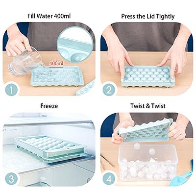 Upgrade Round Ice Cube Tray with Lid & Bin, TINANA Silicone Ice Ball Maker  for Freezer, Easy Release Circle with Container Make 74 Mini Ice Balls for
