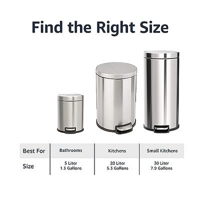 30 Liter/7.9 Gallon Soft Pedal Step Cylindrical Home and Kitchen Trash Bin  in Matte Silver