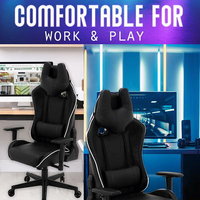 Gamer Gear Gaming Office Chair with Extendable Leg Rest, Black Fabric  Upholstery