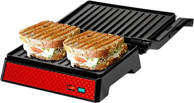 Ostba Sandwich Maker, Toaster and Electric Panini Press with Non-Stick Plates, LED Indicator Lights, Cool Touch Handle, Black