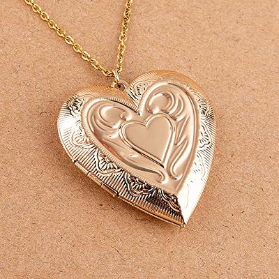 Fanery Sue Personalized Large Heart-shape Locket with 2 Picture Inside Engraved Pendant Memorial Necklace Customizable Any Photo Text&Symbols for