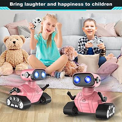 ALLCELE Girls Robot Toy, Rechargeable RC Robot for Kids, Remote Control Toy  with Music and LED Eyes, Gift for Children Age 3 Years and Up - Pink