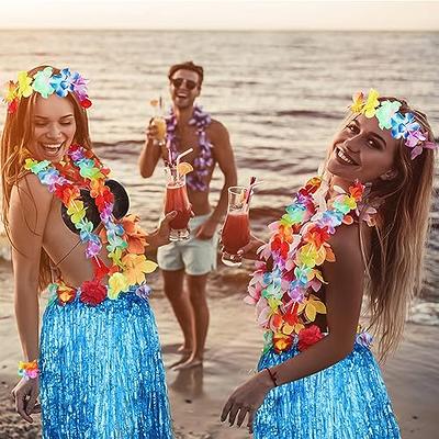 Ladies Coconut Bra with Flowers Plastic Hawaiian Hula beach Party