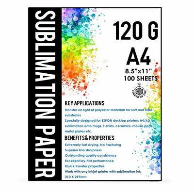  Printers Jack Sublimation Paper - 8.5 x 11 Inches, 100 Sheets  120gsm for Any Epson Sawgrass Inkjet Printer with Sublimation Ink, Heat  Transfer Sublimation Paper for T-shirt, Mugs, Light Fabric : Office Products
