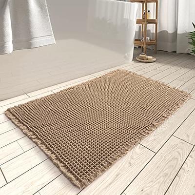 Subrtex Non-Slip Bathroom Rugs Chenille Soft Striped Plush Bath Mat Sand 20x32 1-Piece