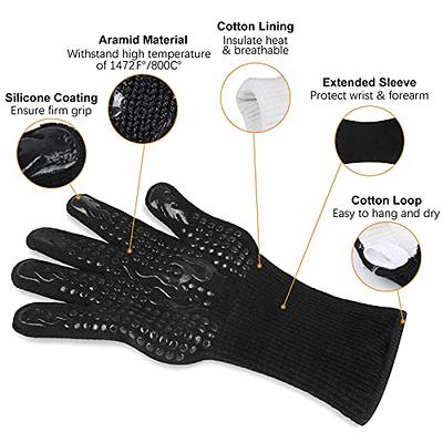 2PCS Black Professional Extra Large Silicone Oven Mitts and Pot Holders  Oven Gloves Heat Resistant Gloves Kitchen Mittens BBQ Gloves for Cooking  Grill