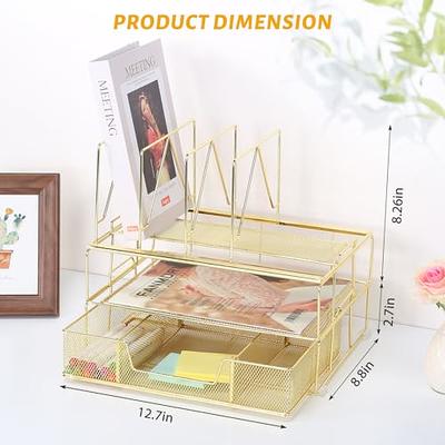 VIVSOL Rose Gold Desk Organizer, Desk Organizers and Office Desk  Accessories with Drawer + Vertical File Sorters, Office Supplies for Women,  Desk File