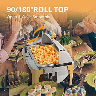 Latest Style Hot Food Warmer Buffet Server Equipment Rectangular Roll Top  9L Gold Stainless Steel Chafing Dishes For Party