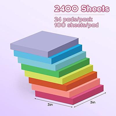 (24 Pads) Sticky Notes 3x3 in 100 Sheets/Pad, Self-Sticky Note Pads, 6 Bright Colors Super Sticky Pads - Easy to Post for School, Office Supplies