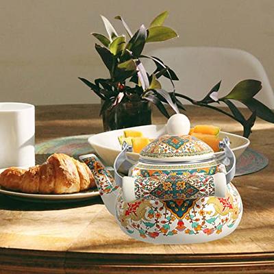 Floral Ceramic Enamel Teapot Tea Kettle For Stovetop, Thickened