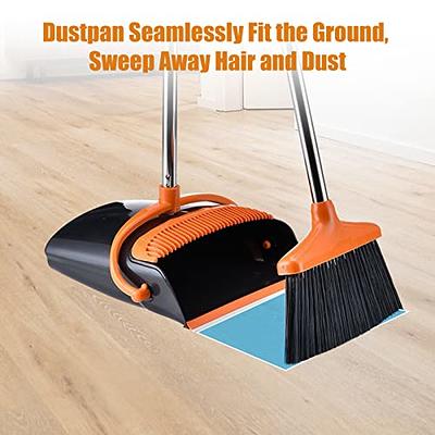 Broom and Dustpan Set for Home, Large Dust Pan and Broom Combo, Upright  Stand Up Broom with Long Handle, Dustpan with Teeth for Office, Kitchen,  Lobby