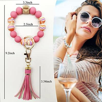 Wristlet Keychain Bracelet with Tassel, Leather Bracelet Bangle Key Ring  for Women Girl, 4 Inches, Colorful - Walmart.com