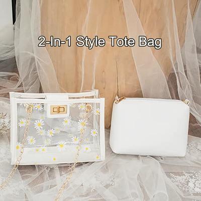 SDNCYE Women 2Pcs Daisy Clear Crossbody Purse Bag Stadium Approved Clear  Tote Bag for Work Concert Sports-Pink - Yahoo Shopping