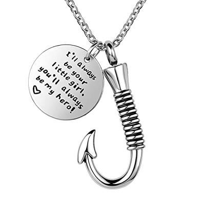 Gold Fishing Hook Cremation Urn Pendant Necklace Memorial Jewelry