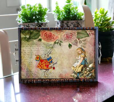 Alice in Wonderland Wood Serving Tray Breakfast Coffee Table Tea