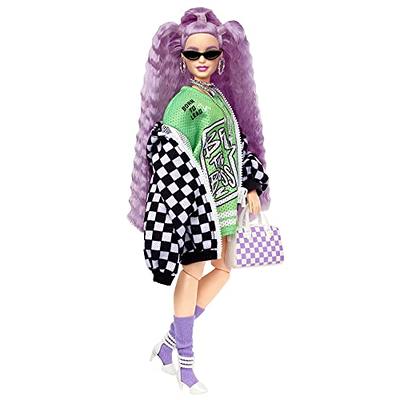 Barbie Extra Fashion Doll with Crimped Hair in Fluffy Pink Coat with  Accessories & Pet