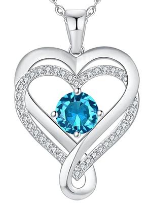 LOUISA SECRET Love Heart Birthstone Necklaces for Women, 925 Sterling  Silver Women Pendant Necklace, Mother's Day Birthday Anniversary Christmas