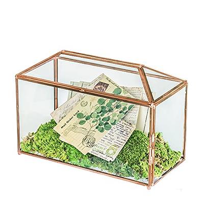 12.6x5.9x9 inches Large Glass Card Box Handmade with Slot and Lock, Wedding  Card Boxes for Reception, Graduation, Gift Cards, Party, Brass Geometric  Terrarium, Golden Decorative Box 