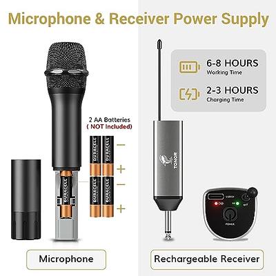 TONOR Wireless Microphone Systems, Dual UHF Cordless Karaoke Microphone  Set, Handheld Dynamic Mic Microfono for Singing with Receiver for Home