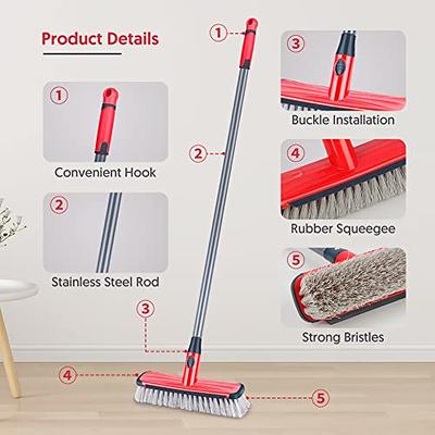 ITTAHO 12 Wide Floor Scrub Brush with Long Handle,Extendable Grout Cleaner  Brush for Tile Floor,Deck,Patio,Marble,Garage,Kitchen,Bathroom,Extra Hand