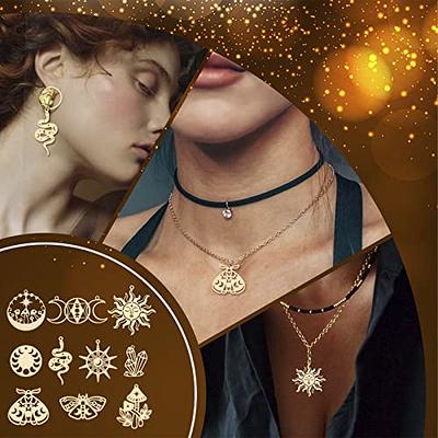 SUNNYCLUE 1 Box 20Pcs Stainless Steel Charms Halloween Moth Charm Golden  Mushroom Tarot Sun Charms Crystal Prism Triple Goddess Moon Charm Flat  Round Moon Phase Charm for Jewelry Making Charms Crafts 