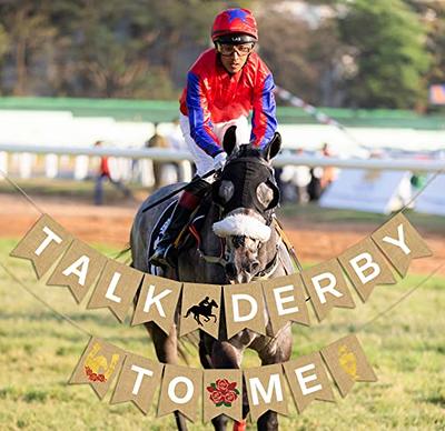 Kentucky Derby Decorations- Run for The Roses Door Cover,Roses Horse Race  Front Porch Sign for Horse Racing Party Door Hanging Banner Door Sign