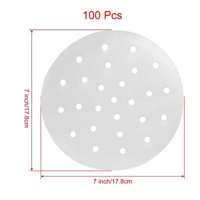 100 Sheets 8 inch Perforated Air Fryer Liners, Disposable Parchment Paper, Round Bamboo Steamer Basket Liners, Non Stick White Mat