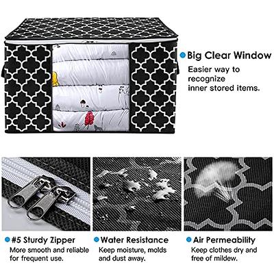 DIMJ Clothes Storage Bags, Foldable Blankets Storage Organizers with Reinforced Handle, Sturdy Zipper and Clear Window, Closet Organizers for