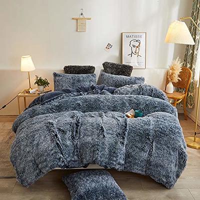 XeGe Plush Shaggy Duvet Cover Set Luxury Ultra Soft Crystal Velvet Bedding Sets 3 Pieces(1 Faux Fur Duvet Cover + 2 Faux Fur Pillow Case)zipper Closur