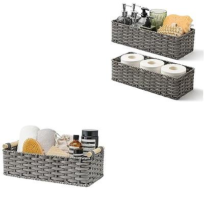 Wicker Storage Basket, Vagusicc Set of 3 Woven Wicker Baskets with Handles,  Bathroom Storage Baskets with Fabric Liner 15 Inches Large Plastic Wicker