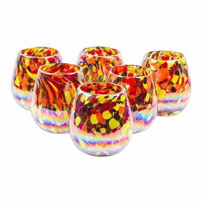 Set of 6 Multicolor Handblown Stemless Wine Glasses - Intense