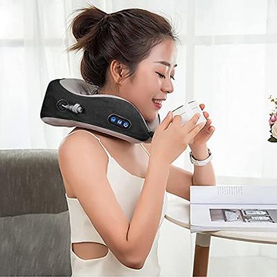 Neck Massager & Travel Pillow - U-Shaped Neck Pillow & Electric Massager  for Muscle, Shoulder, Cervical Pain Stress Relief - Memory Foam Massage  Pillow for Home, Office, Airplane,Car 