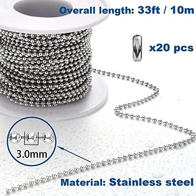 Jishi Steel Ball Chain Bead Dog Tag Chain Beaded Necklace Chains for  Jewelry Making Bracelet Military Crafts, Silver Metal Pull Chain Small Ball  Bead Chain Roll w/20 Connectors (Silver, 33ft 3.0mm) 