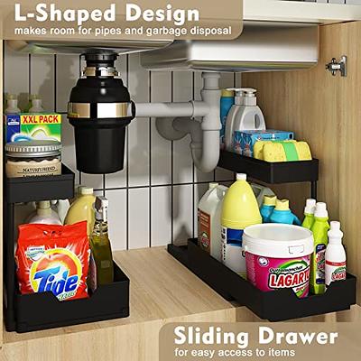 REALINN Under Sink Organizer, 2 Pack Height Adjustable Kitchen Organizers  and Storage, 2 Tier Pull Out Sliding Cabinet Organizer, Multi-Use for