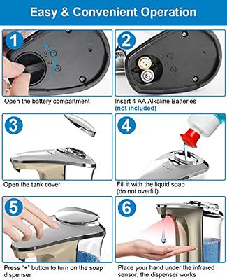 Automatic Soap Dispenser, PZOTRUF Touchless Dish Soap Dispenser 17oz/500ml  with Upgraded Infrared Sensor, 5 Adjustable Soap Dispensing Levels, Liquid