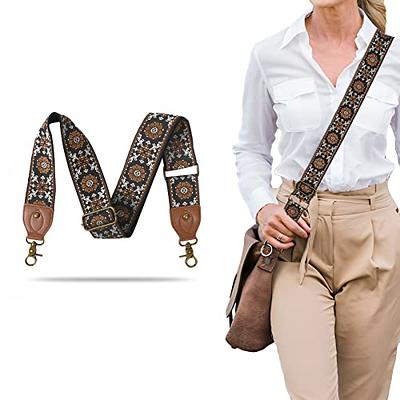 Purse Strap, 2Wide Full Grain Cowhide Shoulder Strap Adjustable  Replacement,Jacquard Embroidery Multi-pattern Crossbody Bag Straps for