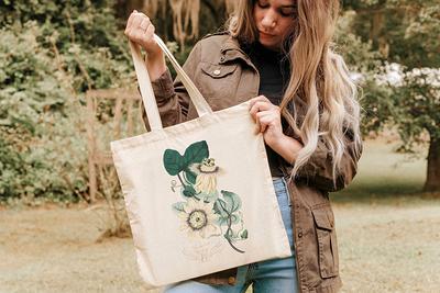 Floral Tote Bag - Flower, Wildflower, Canvas Tote Bag with Zipper