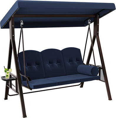 Dextrus 3-Seat Deluxe Porch Swing Outdoor Heavy Duty Patio Swing Chair with  Adjustable Canopy Removable Cushions Weather Resistant Steel Frame, Navy  Blue 